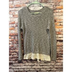 Hollister long sleeve  gray lace sweater pullover top open knit women's small